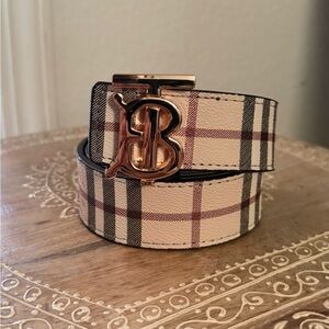Burberry Beige and Black Plaid Belt